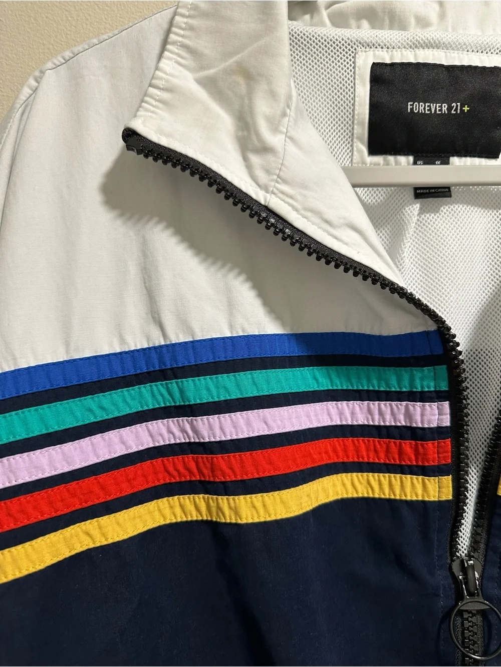 Forever 21 Women’s 1X Colorblock Multicolor Stripes Windbreaker